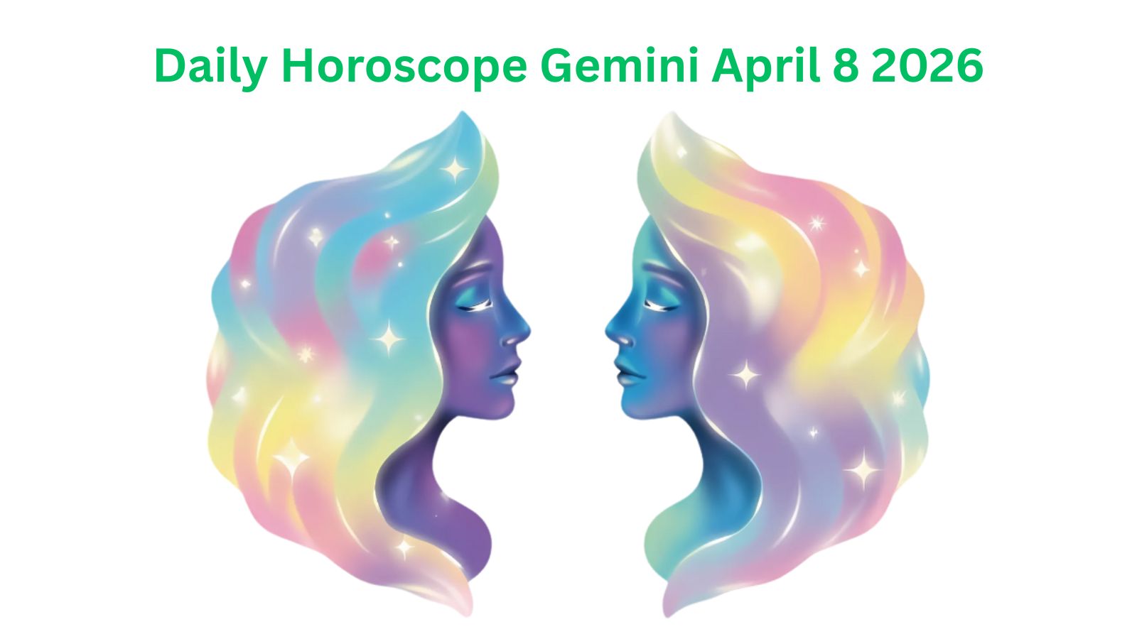 Gemini horoscope art featuring twin figures with rainbow hair.