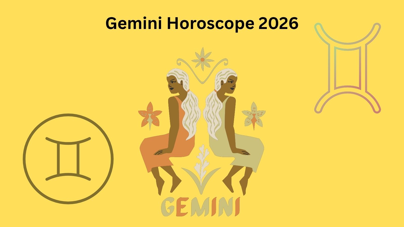 Gemini horoscope 2026 image with twin figures and astrological symbols.