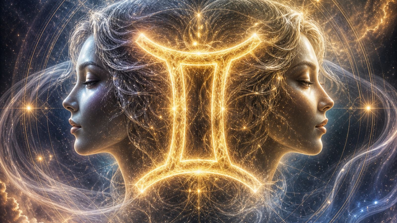 Gemini symbol with twin faces, representing Gemini horoscope and zodiac sign.