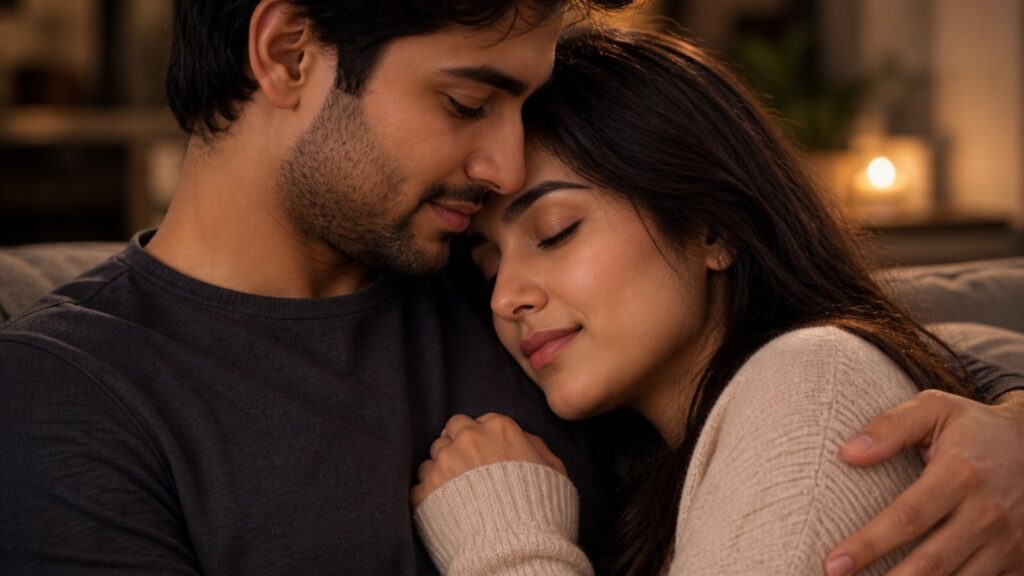 Couple embracing, symbolizing emotional growth and relationship insights for Libra in May 2026.