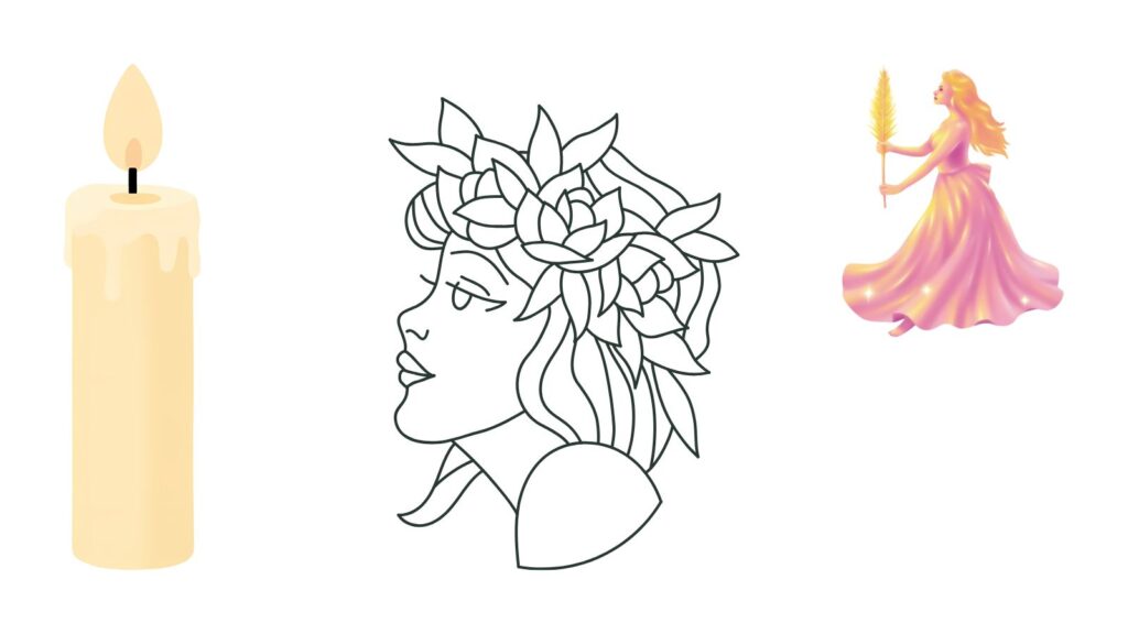 Virgo horoscope: Candle, floral woman, and goddess with feather for career and love